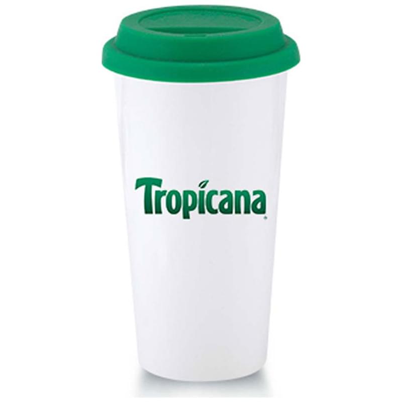 I'm Not a Big Plastic Cup - White 16 oz double wall ceramic tumbler with silicone lid