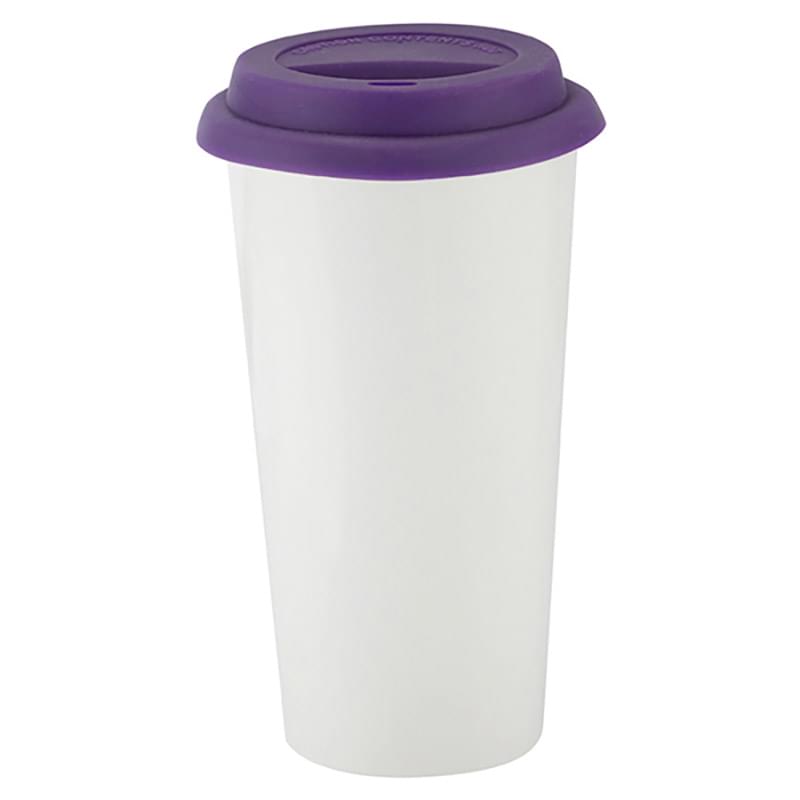 I'm Not a Big Plastic Cup - White 16 oz double wall ceramic tumbler with silicone lid