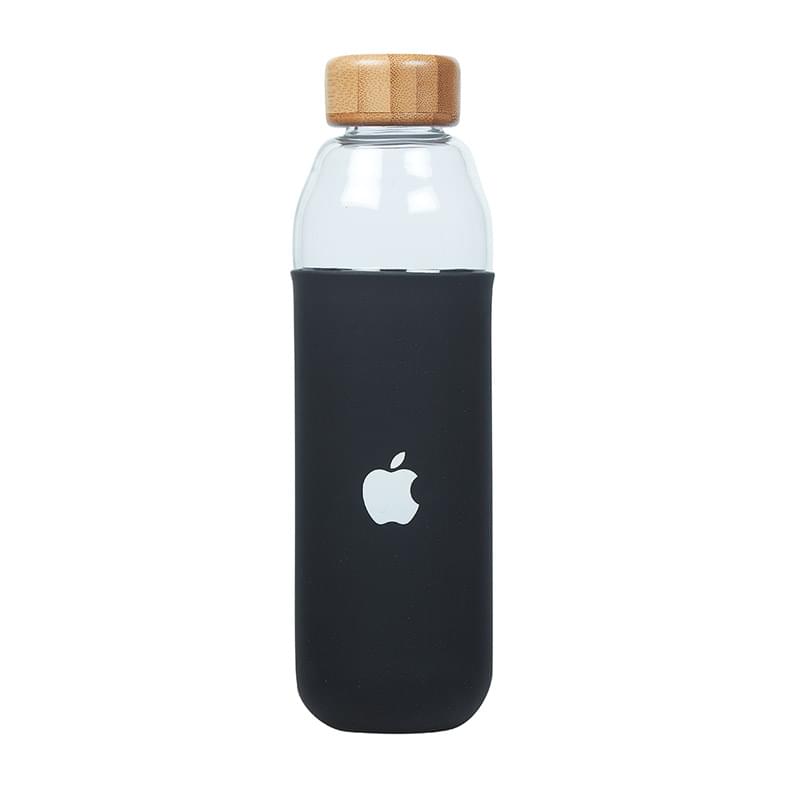18 oz. Lucerne single wall borosilicate glass bottle with threaded bamboo lid and silicone sleeve