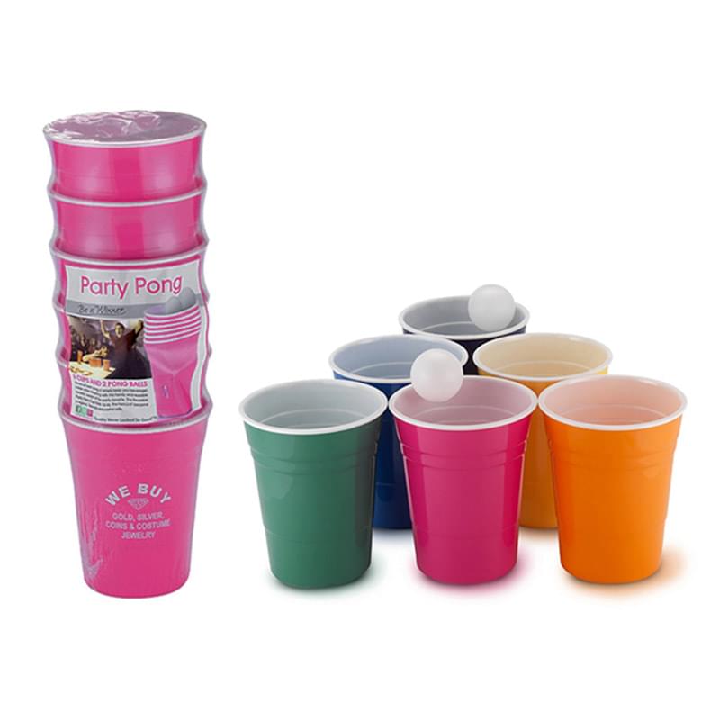 Party Pong Kit - 6 - 16 oz Single Wall cups and 2 ping pong balls