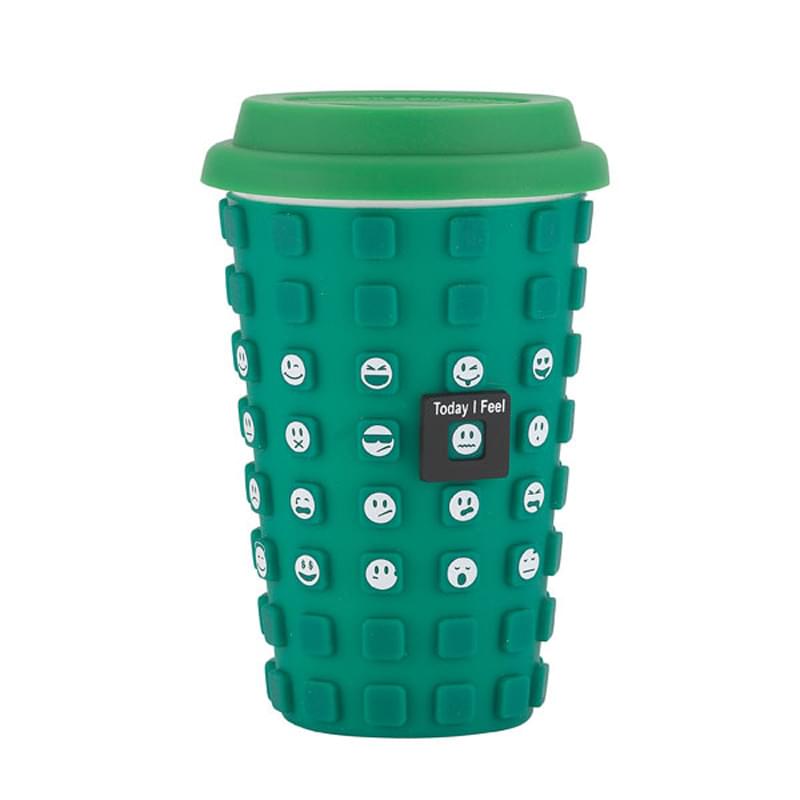 Sili Square 14 oz. Ceramic Cup with Silicone Sleeve and Emotion Faces
