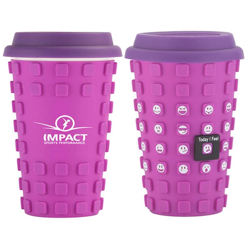 Sili Square 14 oz. Ceramic Cup with Silicone Sleeve and Emotion Faces