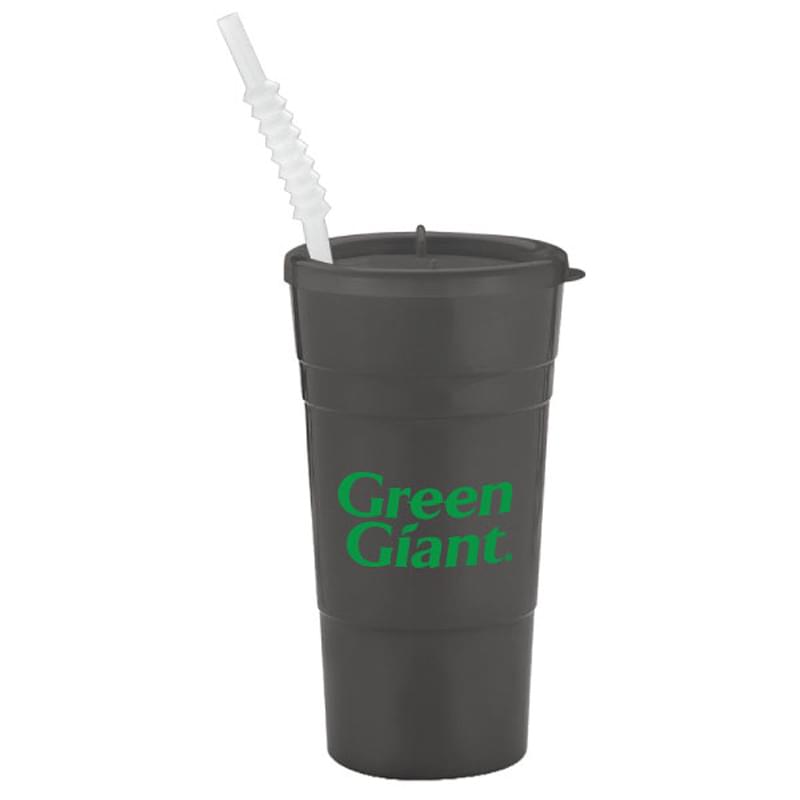 22 Oz. Reusable Plastic Party Cup with lid and straw