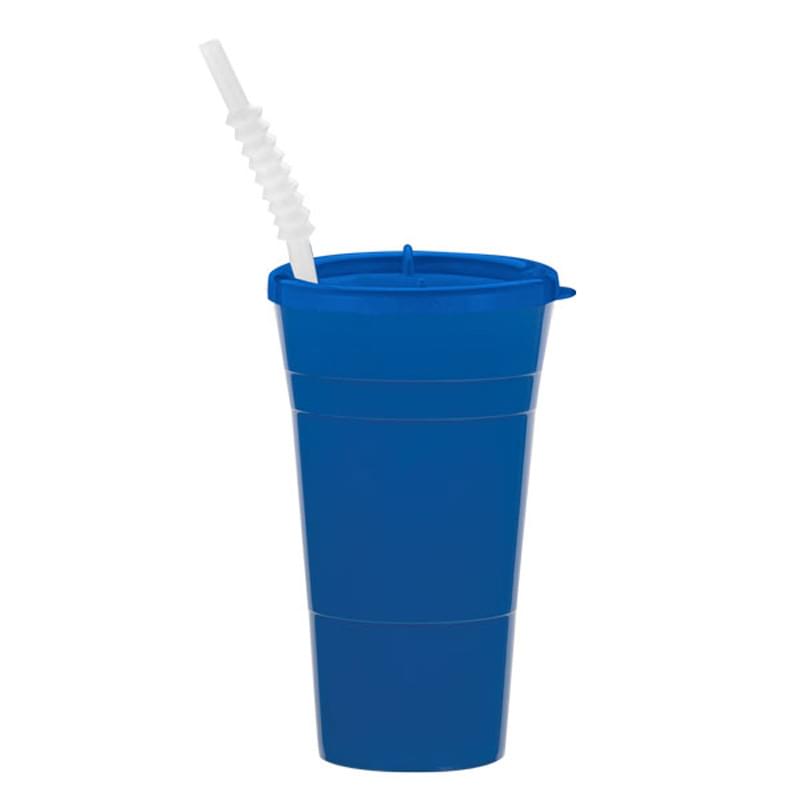 22 Oz. Reusable Plastic Party Cup with lid and straw