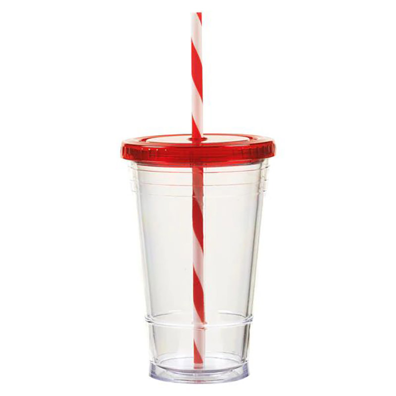 16 oz Slurpy with Colored Lid & Striped Straw Tumbler