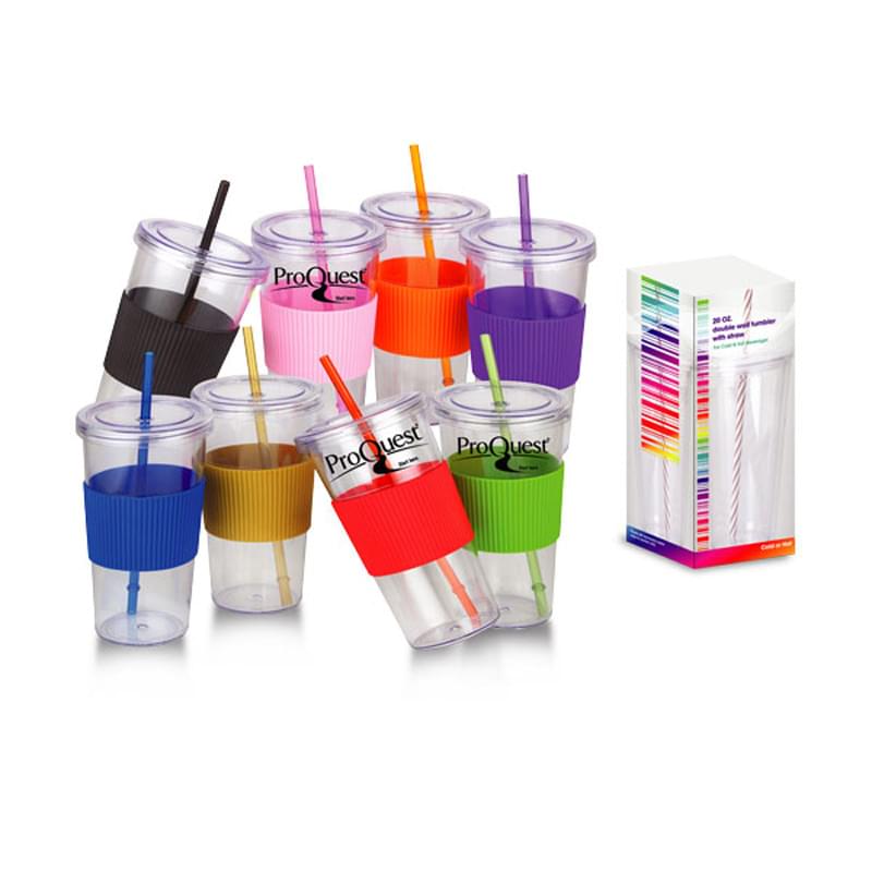 24 Oz Burpy Clear Single wall Tumbler with Silicone Grip